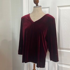 Style & Co Top burgundy red velvet Christmas Polyester spandex womens size M